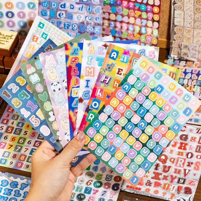 30Pcs Little Moments Diary Series Copperplate Paper Sticker Book, Alphabet Number Symbol Stickers for Journal Scrapbooking DIY