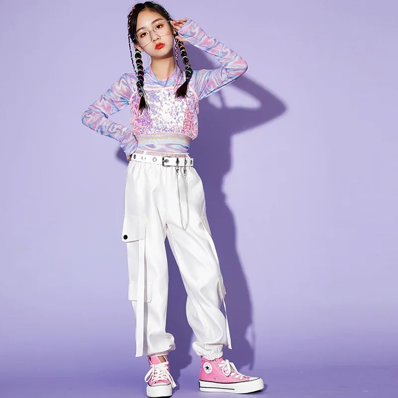 Meninas traje de dança jazz para hip-hop roupas de rua crianças passarela mostrar traje rave outfit menina moderna dança de salão palco