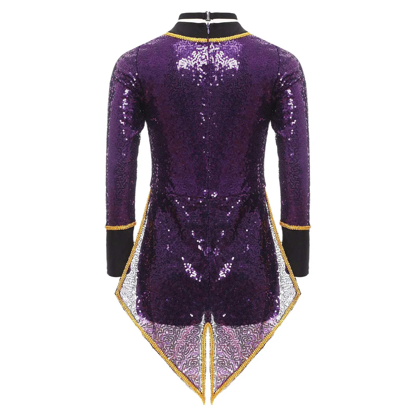 ユニセックス ガールズ ボーイズ ハロウィン サーカス コスチューム マジシャン コスプレ スーツ 長袖 スパンコール チェッカーボード テールコート ジャンプスーツ 蝶ネクタイ付き