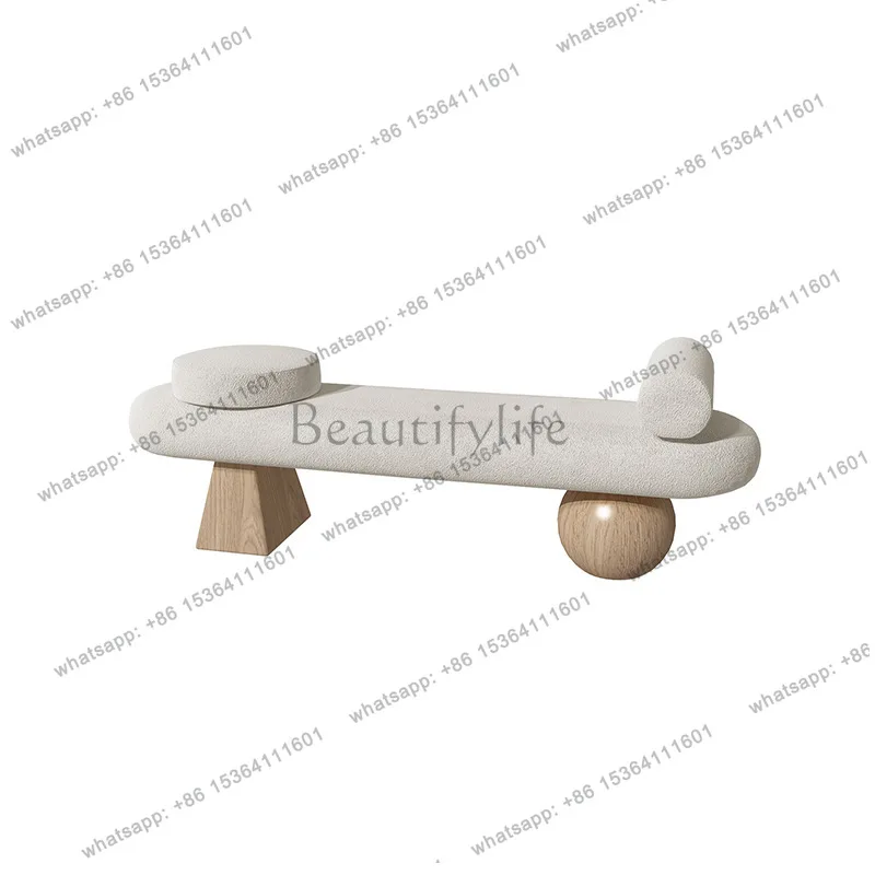 Solid Wood Sheep Wool Fabric Entryway Shoe Changing Bench Bedroom Bed End Bench Living Room Leisure Long Bench Sofa