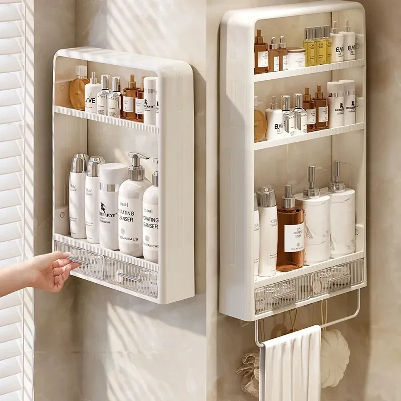 

Bathroom Organizer Shelf Wall Mounted Punch-free Makeup Storage Racks Multifunctional Kitchen Seasoning Storage Shelves