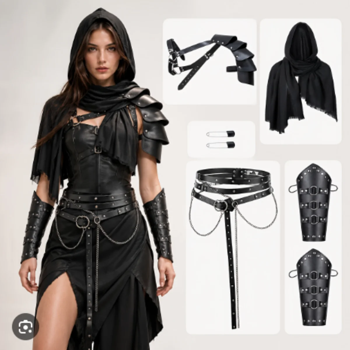 Halloween Mittelalterliches Wikinger-Kostüm-Set, Verkleidungs- und Aufführungszubehör – Detail 1
