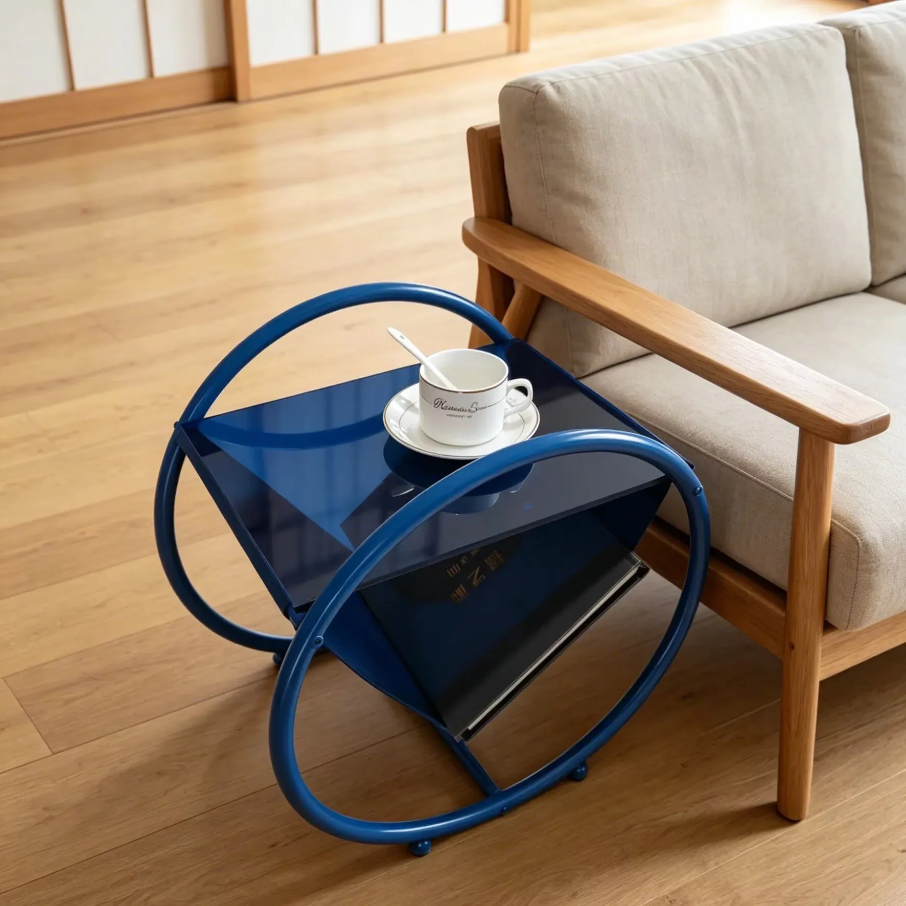 Coffee table furniture living room sofa side table simple circular center table iron bedside table mobile storage rack magazine