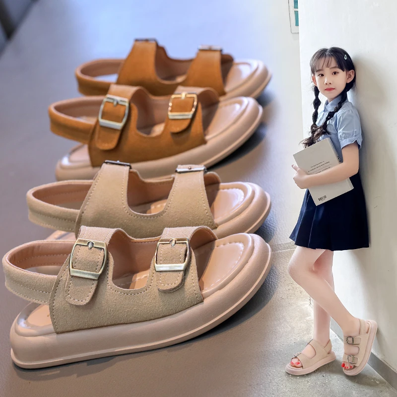 

2025 летние детские сандалии, простые универсальные модные повседневные туфли для девочек, нескользящие детские пляжные сандалии на толстой подошве с открытым носком, новинка