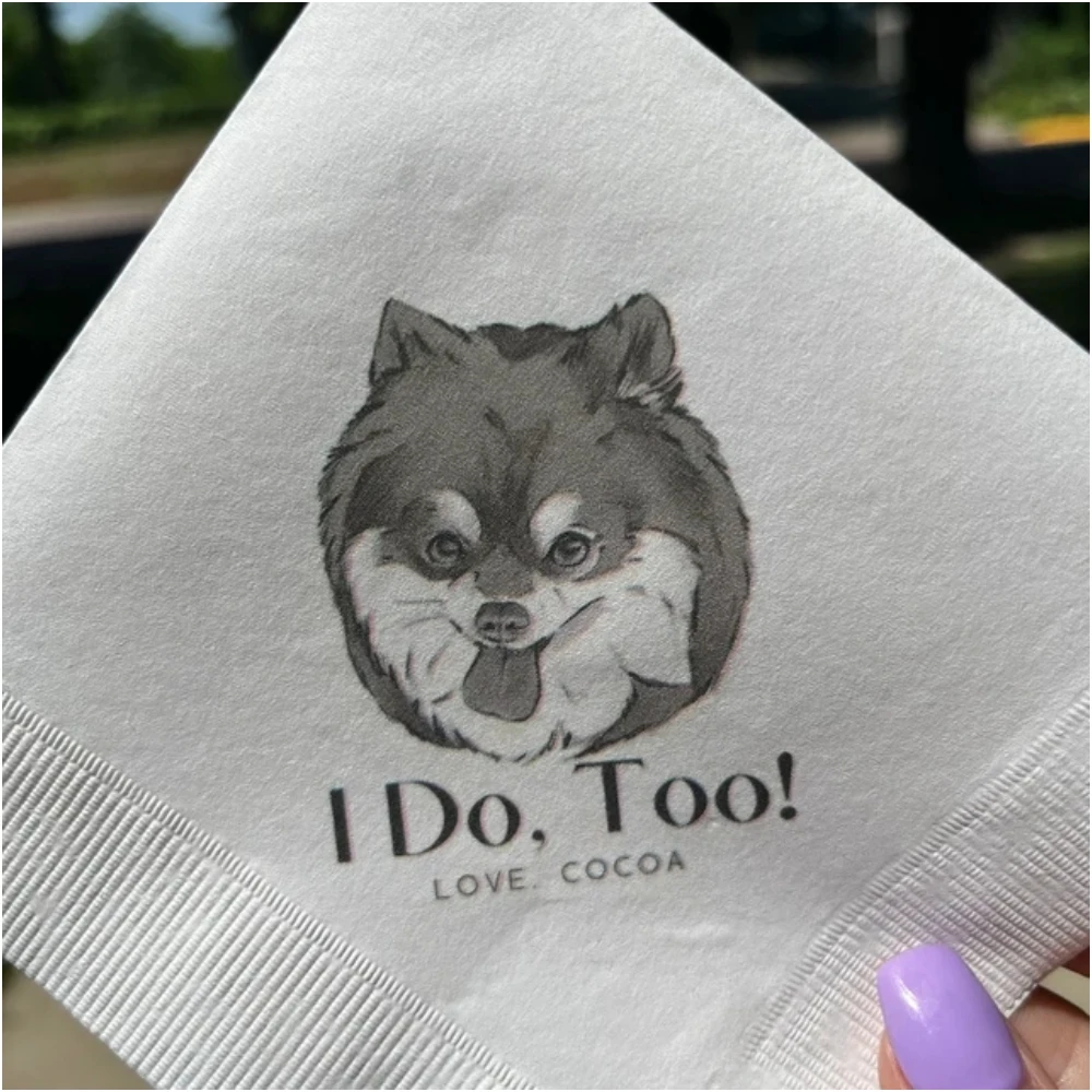 

Custom Illustrated Dog Wedding Napkins, Bridal Shower, Engagement Party, Custom Bar Napkins, Custom Pet Wedding Napkins, Dog Nap