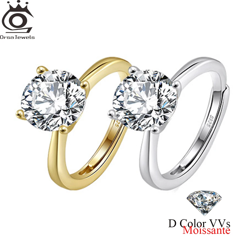 ORSA JEWELS 100% 925 Sterling Silver D Color VVS Moissanite Diamonds Wedding Ring for Women 1ct to 4ct Engagement Ring SMOR03