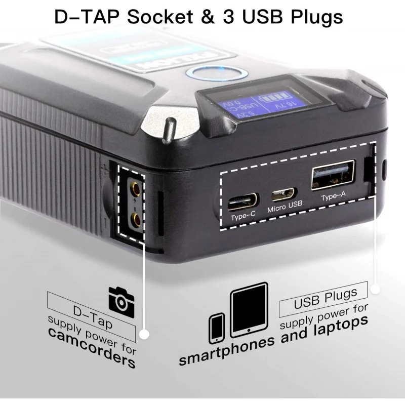 FXLION Nano UM/DOIS/TRÊS V-Mount V Lock Battery 98WH 50WH 150 WH Bateria de lítio minúscula Tipo-C D-tap USB Micro USB Camera Battery
