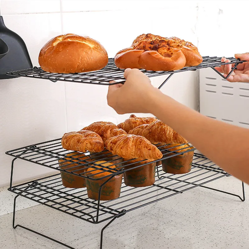 Three Tier Baking Cooling Rack Kitchen Bread Rack Cake Stand Dessert Shop Baking Tools Black Non-Stick Cooling Rack