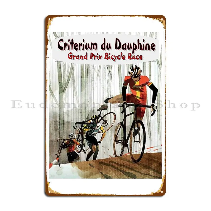 Criterium Du Dauphine Colorful Abstract Bicycle Racing Advertising Metal Sign Garage Custom Living Room Bar Tin Sign Poster