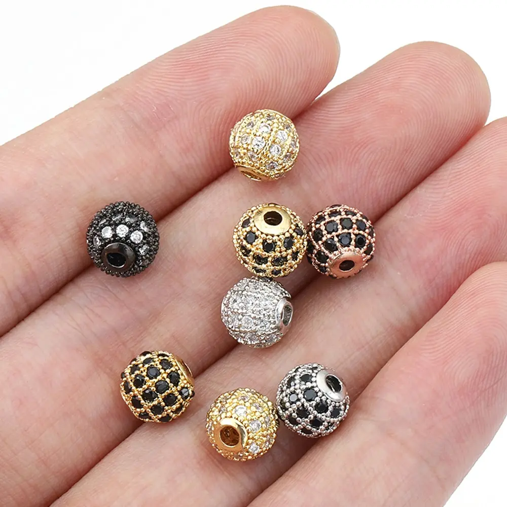 5pcs 금속 황동 마이크로 포장 큐빅 지르코니아 라운드 스페이서 루즈 비즈 DIY 매력 ... - 3
