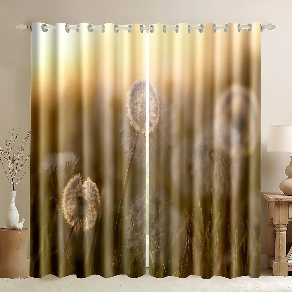 Dandelion in The Sun 3D Window Curtain Peaceful Sky White Dandelions,Dandelion Floral Blowing in The Wind Blackout Curtains