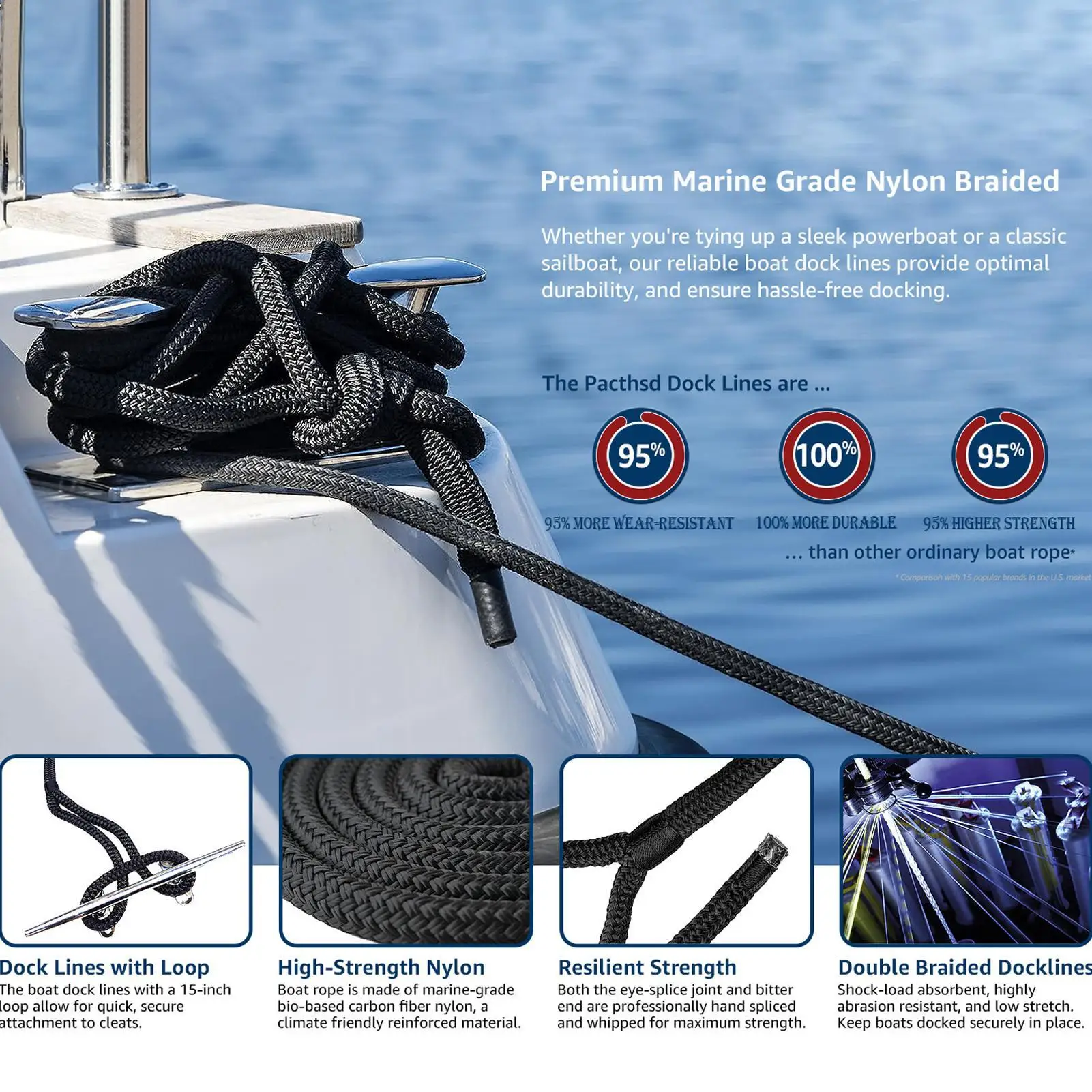 

Boat Lines For Docking Heavy-Duty Cord 5/8inch X 15FT Dock Ropes For Boats For Fishing Sailing Mooring Marine Activities
