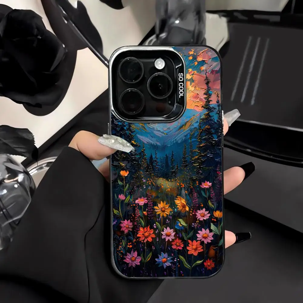 

Oil Painting Flower Design Phone Case Shockproof and Anti Slip Frosted Suitable for iPhone 16 15 14 13 12 11 Pro Max Plus Mini
