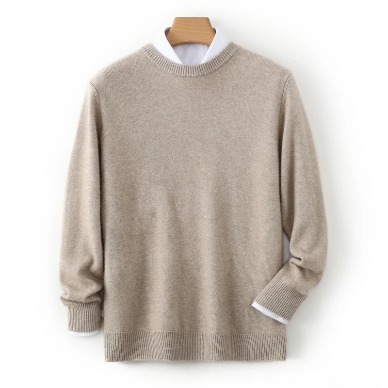 

Men's Thicken 100%Cashmere Knitted Sweater Winter New O-Neck Loose Pullover Business Casual High-End Tops Solid Color Base Shirt