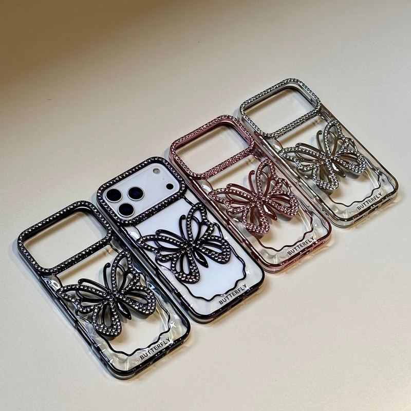 

Custom electroplated butterfly with rhinestone accents and hollow design is suitable foriphone17Popular series of phone cases13/