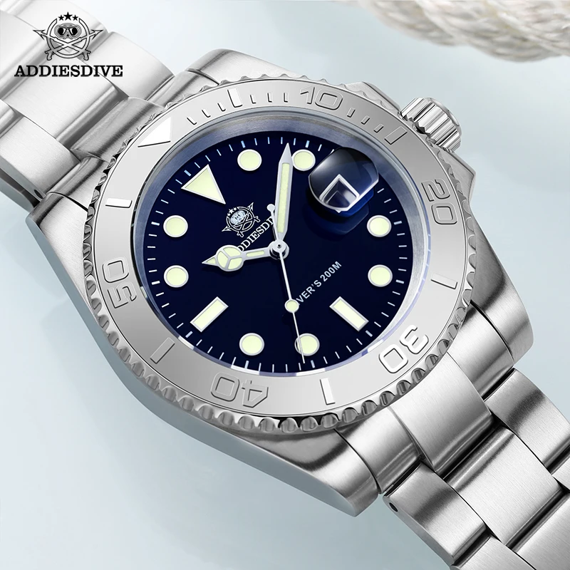 ADDIESIDVE41mm Herren-Taucheruhr, 200m wasserdicht, Mineralglas, BGW9 Ultra-Leuchtend, Edelstahl, europäische und amerikanische Business-Quarzuhr