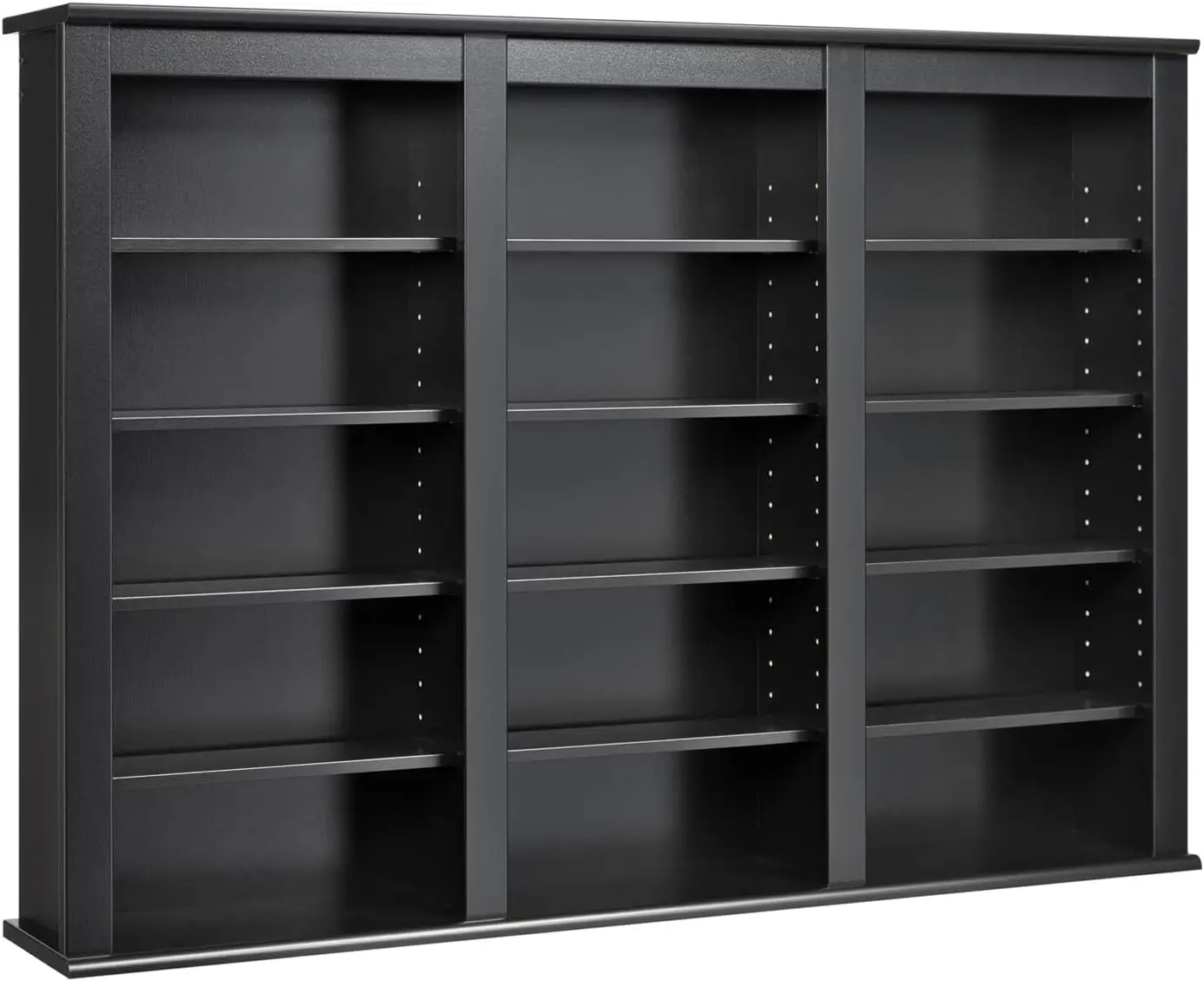 3 Column Display Cabinet with 12 Adjustable Shelves, Black Storage for Living Room, 8.25" D x 47" W x 34" H