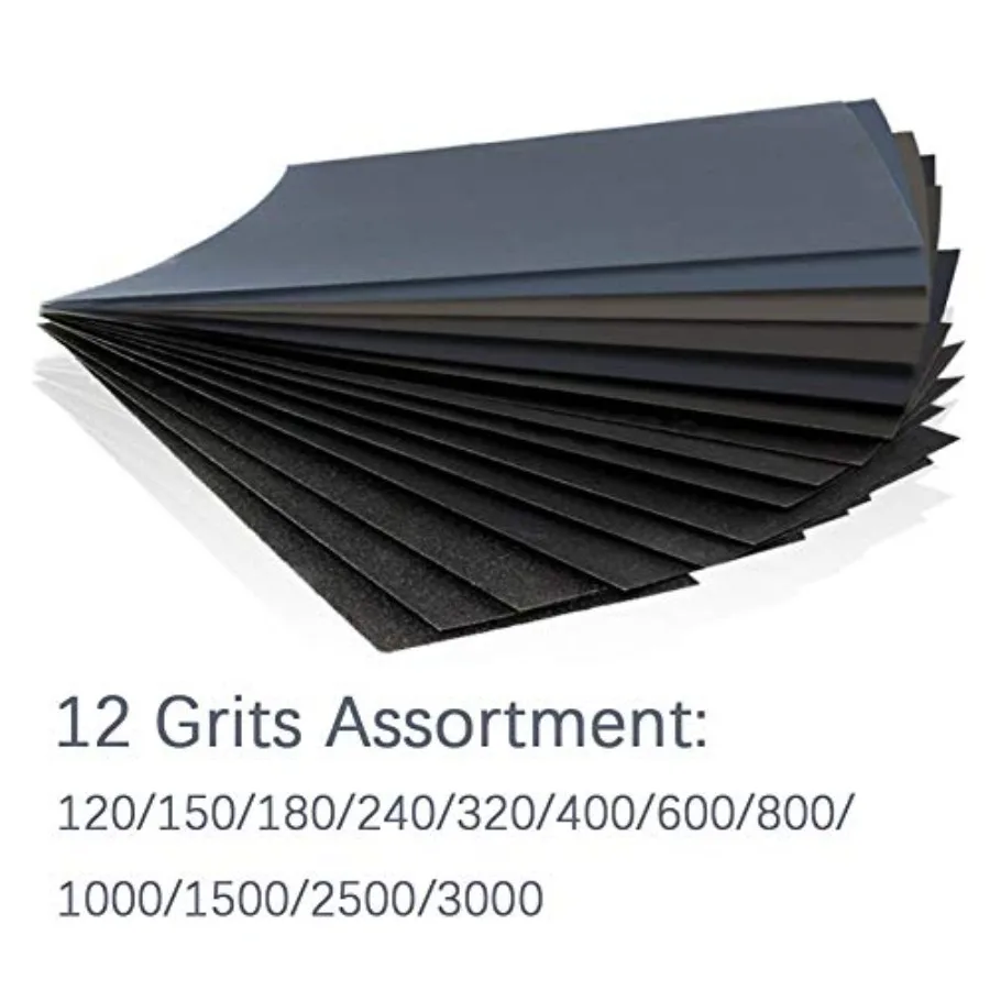 Sandpaper Variety Pack 120 to 3000 Assorted Grits Sand Paper 24 Pack Sandpaper + 1 Hand Sander, 9x3.6 Inch Sanding Sheets for W
