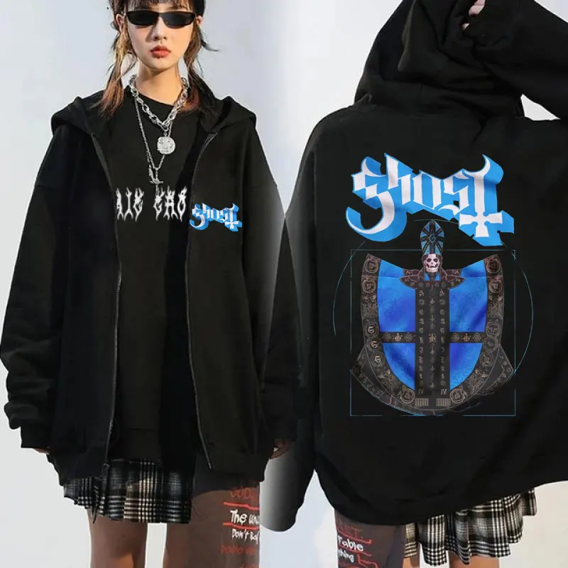 Ghost Band Zip Up Hoodies Men 90s Vintage Gothic Rock Metal Music women Sweatshirts Jackets Winter couple oversized Zipper Coat