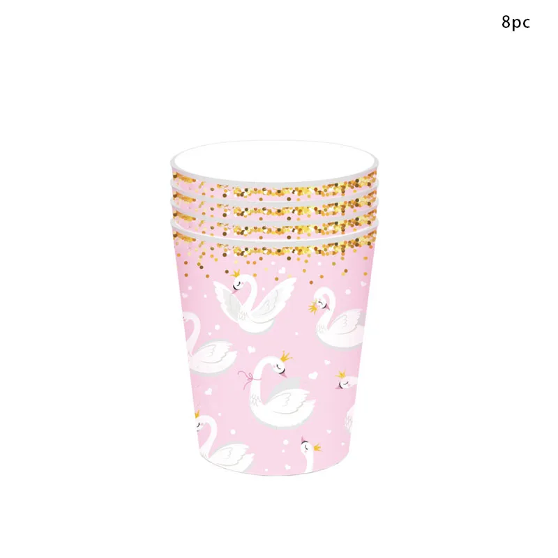 Vajilla desechable de cisne rosa para fiesta, servilletas de cisne de corona dorada, platos, tazas, tema de cisne feliz para niñas, decoración de