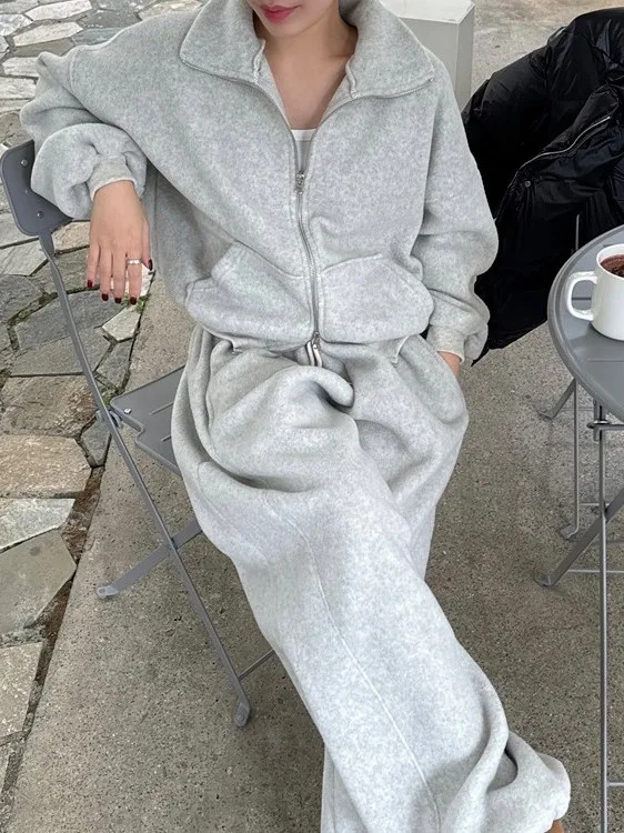 

Korean Sle Women's Faionable Double-sided Fce Lamb Fur Set Autumn Winter New Arrival Two-piece Suit Casual Trendy