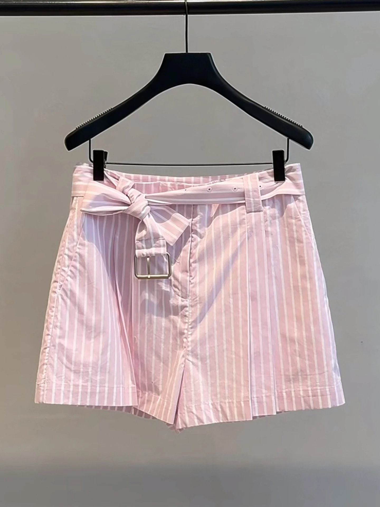 

High Waist Casual Shorts Sweet Pink Bow Tie Stripe Women's Summer Fashion High-End Pants Straight Leg Pants Non-Shrinkage