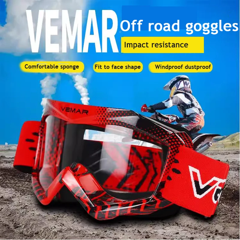 

VEMAR Kids Motocross Goggles with PC Lens, Anti-Dust Windproof Off-Road for Outdoor Racing and Dust-Proof Motorcycle Glasses