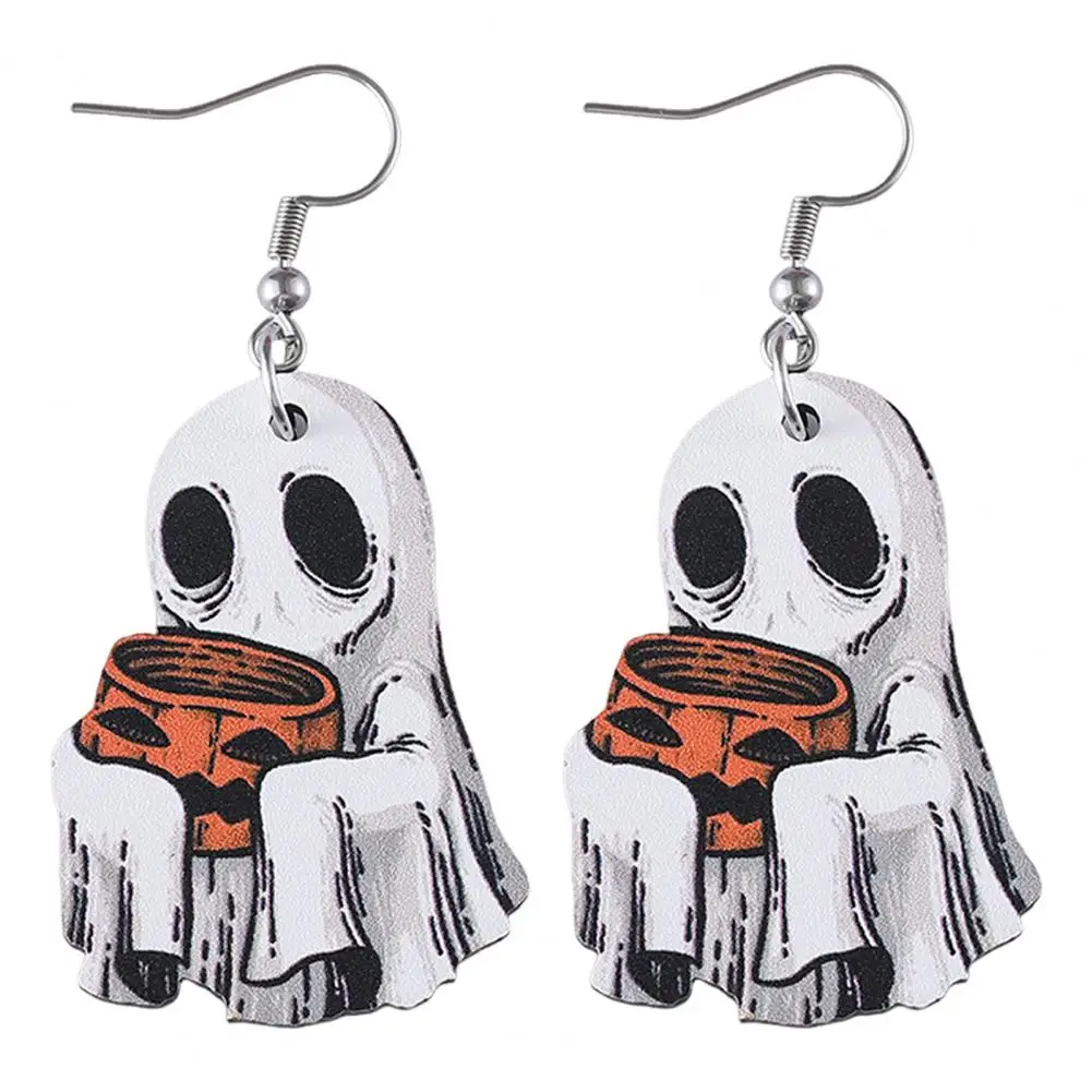 Cute Halloween Earrings Spooky Halloween Ghost Earrings Set Lightweight Wood Ghost Pumpkin Bucket Earrings for Women for Family