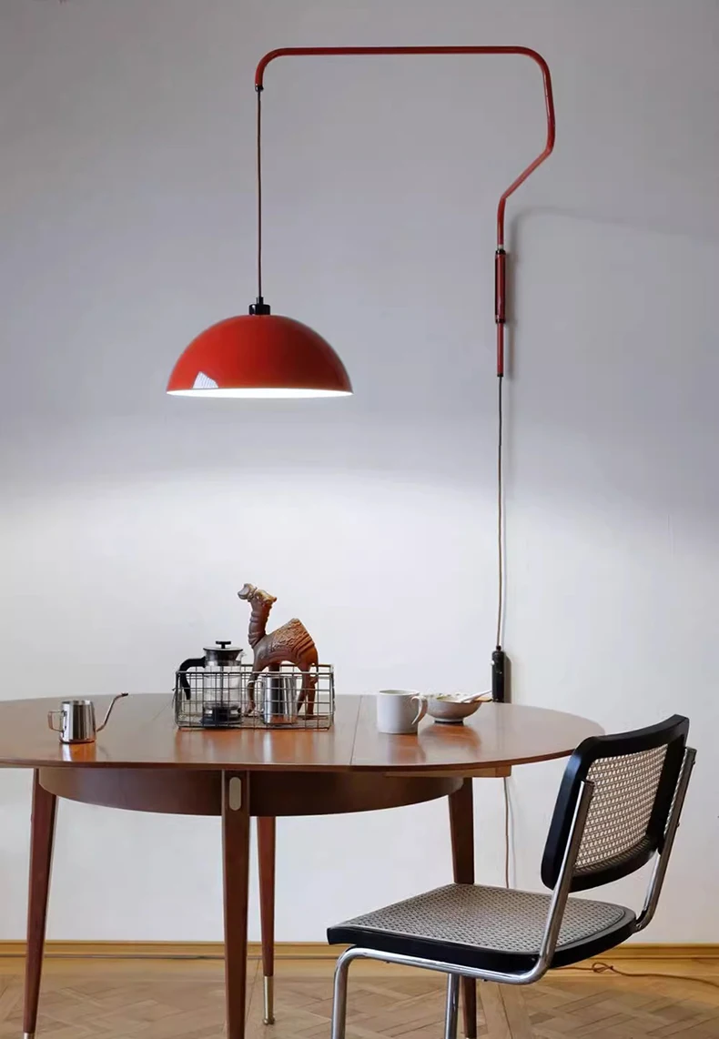 Vintage Red Metal Wall Lamp Long Arm