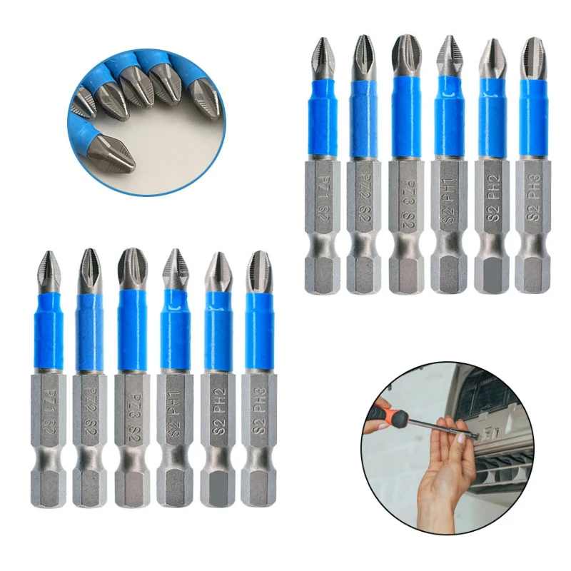 Bits Set For Electric Screwdriver Impact Anti Non-slip Magnetic Cross Tip PH1/PH2/PH3/PZ1/PZ2/PZ3 50mm Professional Hand Tools