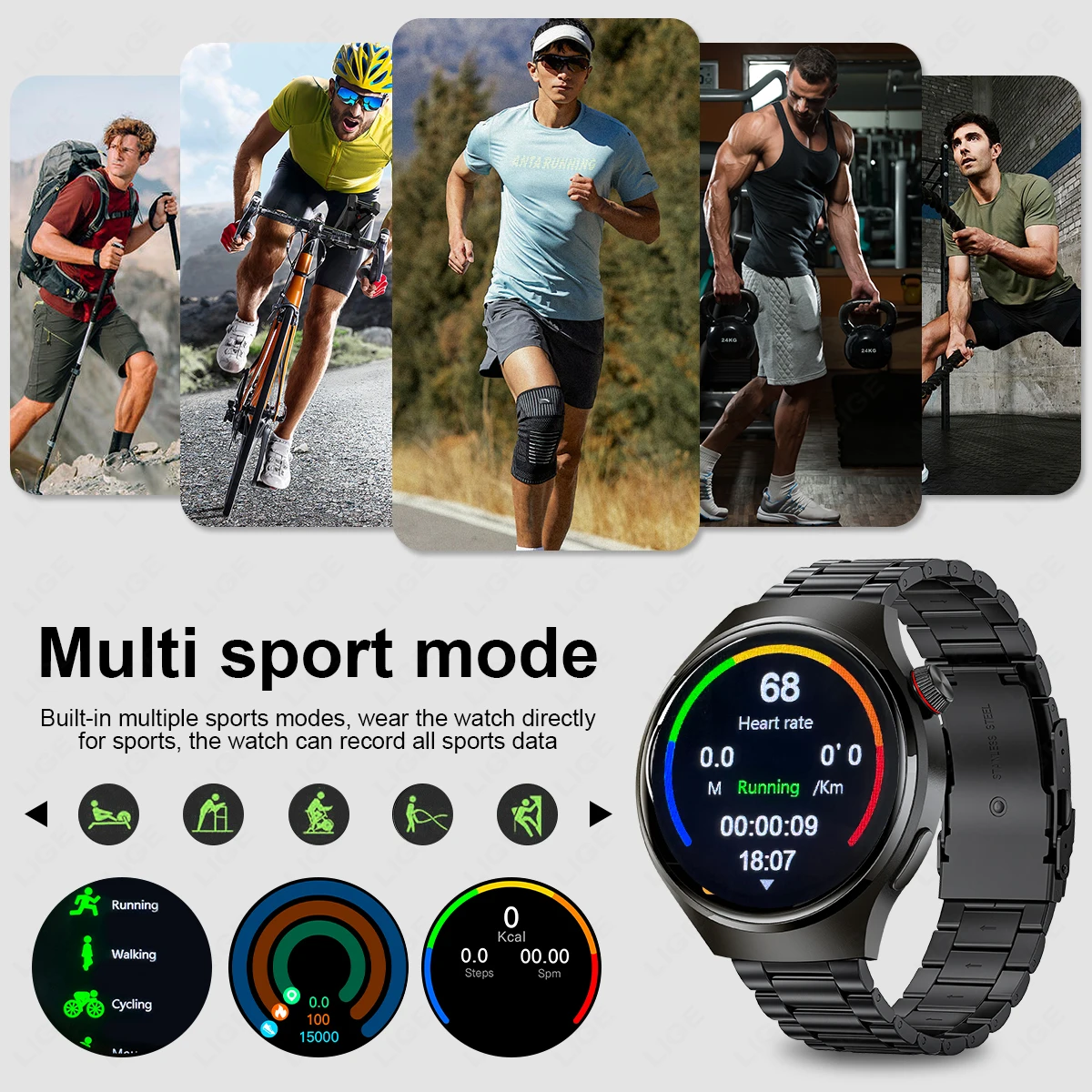 LIGE-reloj inteligente para hombre, accesorio de pulsera resistente al agua con pantalla HD de 360x360, Bluetooth, llamadas, Monitor de salud, Dial personalizado, compatible con HUAWEI y GPS