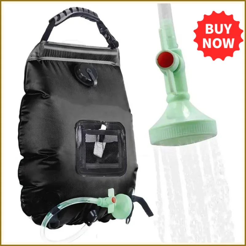 Solar Shower Bag 20L Outdoor Solar Heating Premium Camping Shower Bag Hot Water Temperature 45°C with Removable Hose Shower Head
