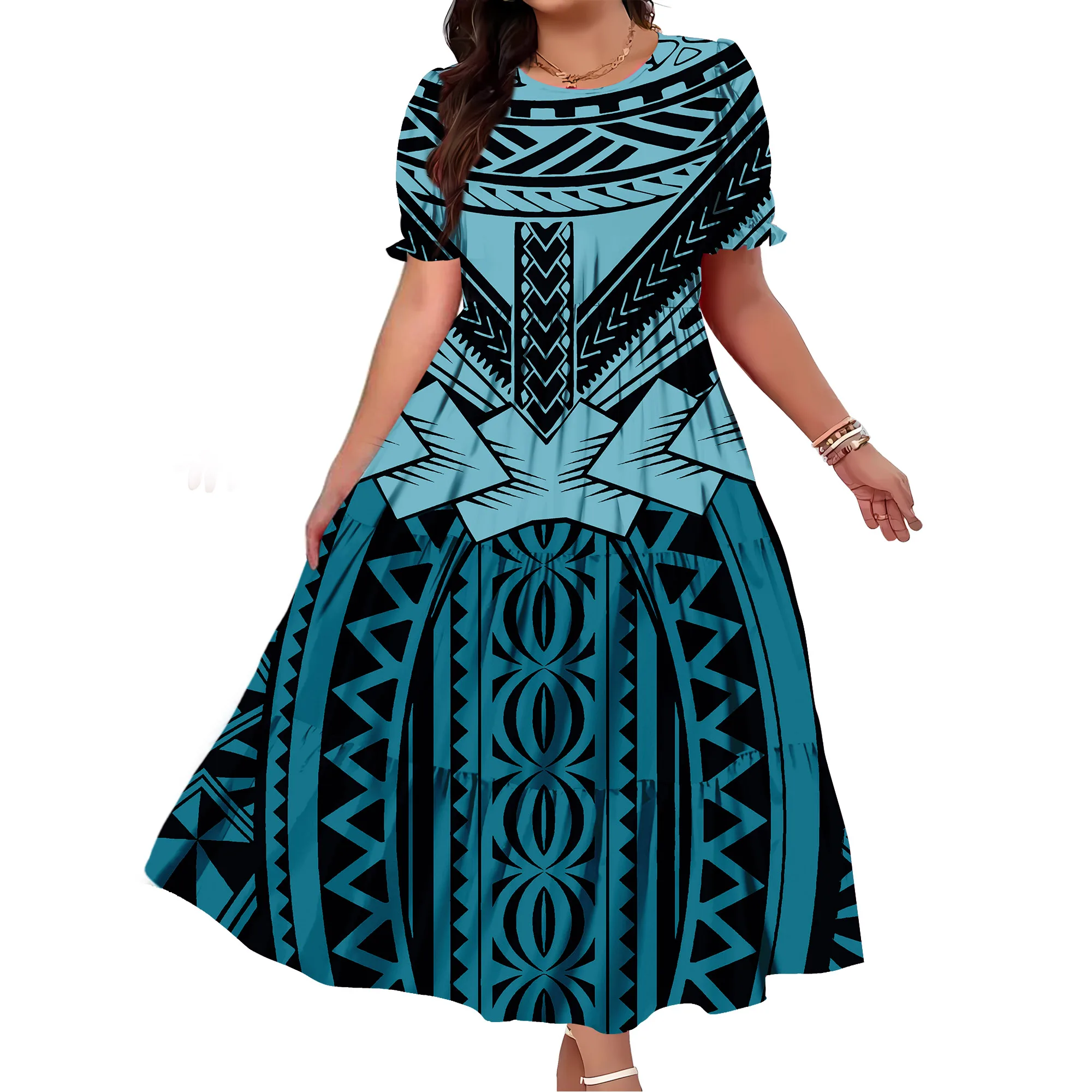 

Summer Island Clothing Polynesian Tribal Pattern Long Dress Custom-Made Sleeves Elegant And Loose Ladies' Dress