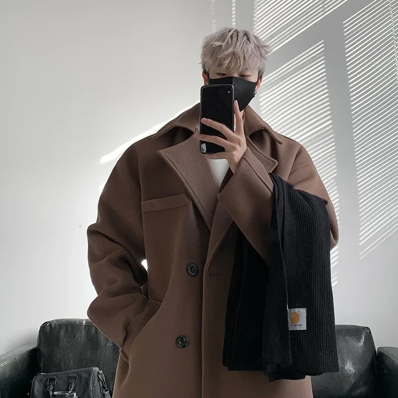 

Hong Kong Style Slim Fit Woolen Coat Men's Mid To Long Autumn New Woolen Coat British Yuppie Men's Coat