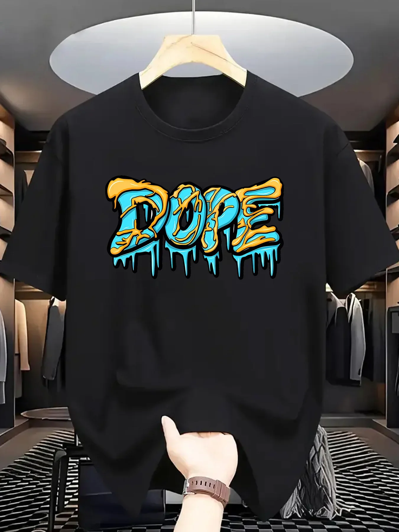 

Creative DOPE letter print t-shirt for summer men 100% cotton casual loose oversized fashion round neck short-sleeved top