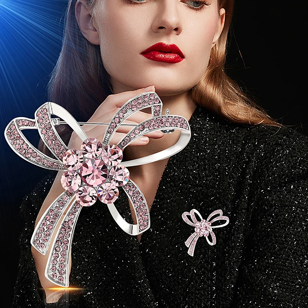 

Luxury Crystal Bow Brooch for Women Elegant Rhinestone Brooches Corsage Women's Dress Accessories Jewelry Wedding Party Gifts