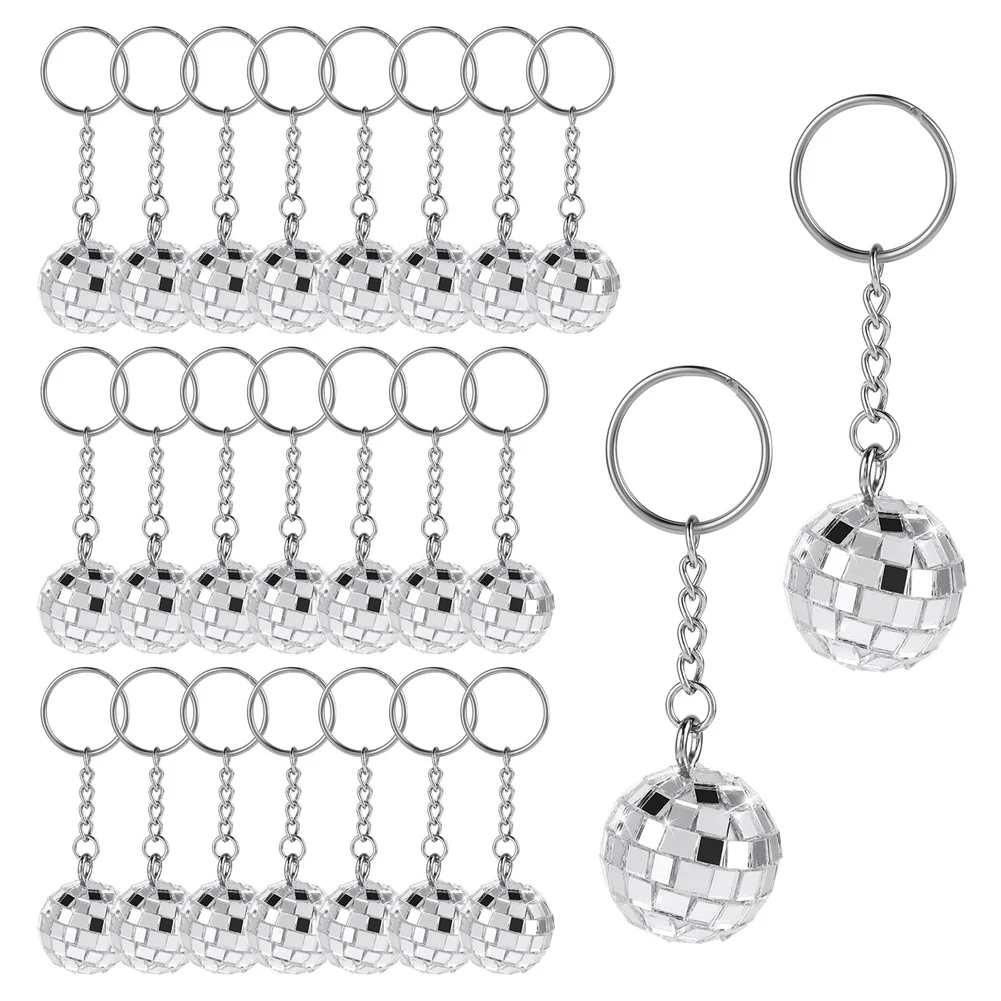 Disco Ball Keychain,24 Pieces Disco Ball Favors Keychain 70S Disco Keychain Silver Mirror Ball Keychain Ball