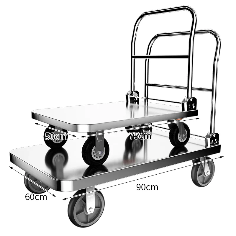 Stainless Steel  Hand Push Trolley Folding Heavy Duty Convenient Platform Truck Hand  Trolley Cart