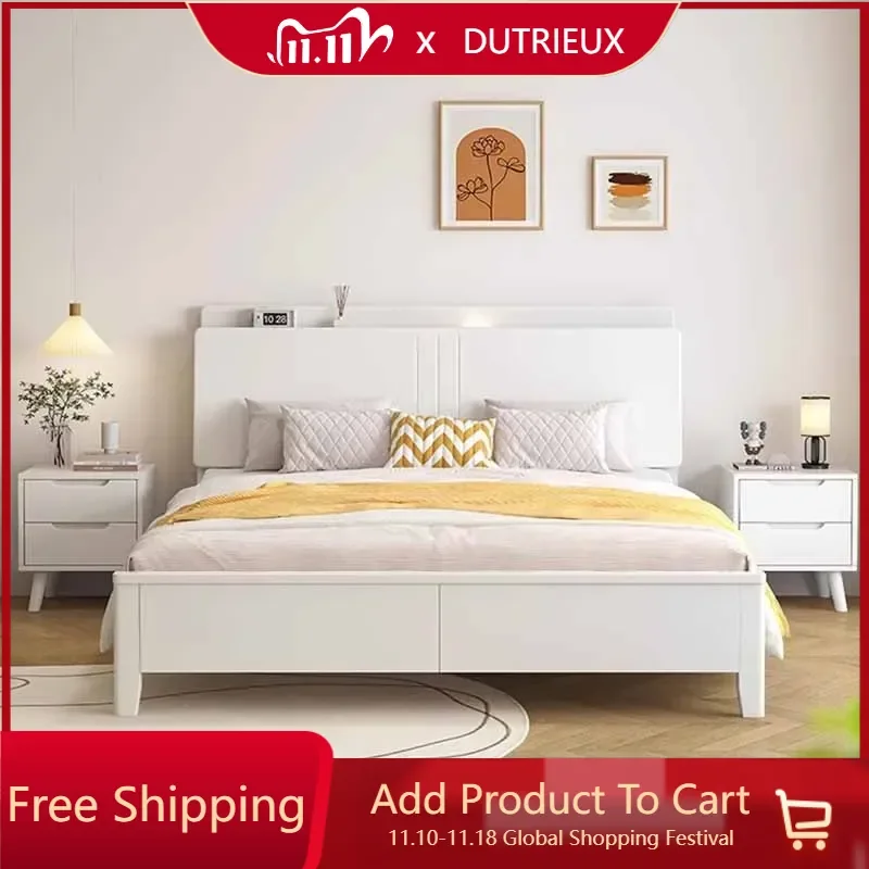 

white high end wood double bed bedroom waterproof european twin queen beds headboard modern 2 person camas de casal furniture