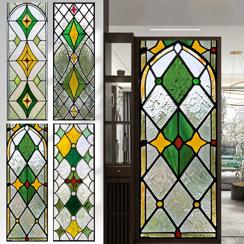 European Vintage Window Stained Glass Film Anti-peeping, Anti-light Electrostatic Scrub Window Sticker Stained Glass Decorative