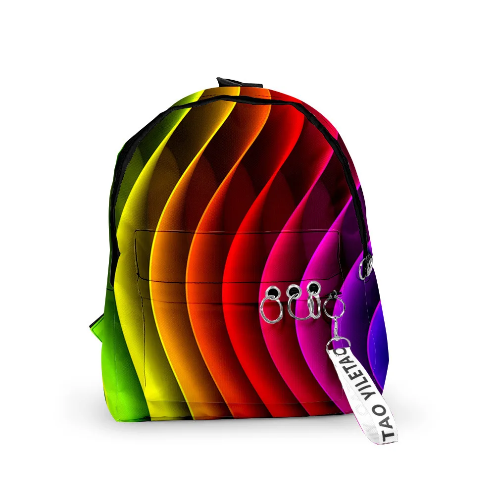 Luxury Youthful Creative color blocking School Bags Notebook Backpacks 3D Print Oxford Waterproof Key Chain Small Travel Bags