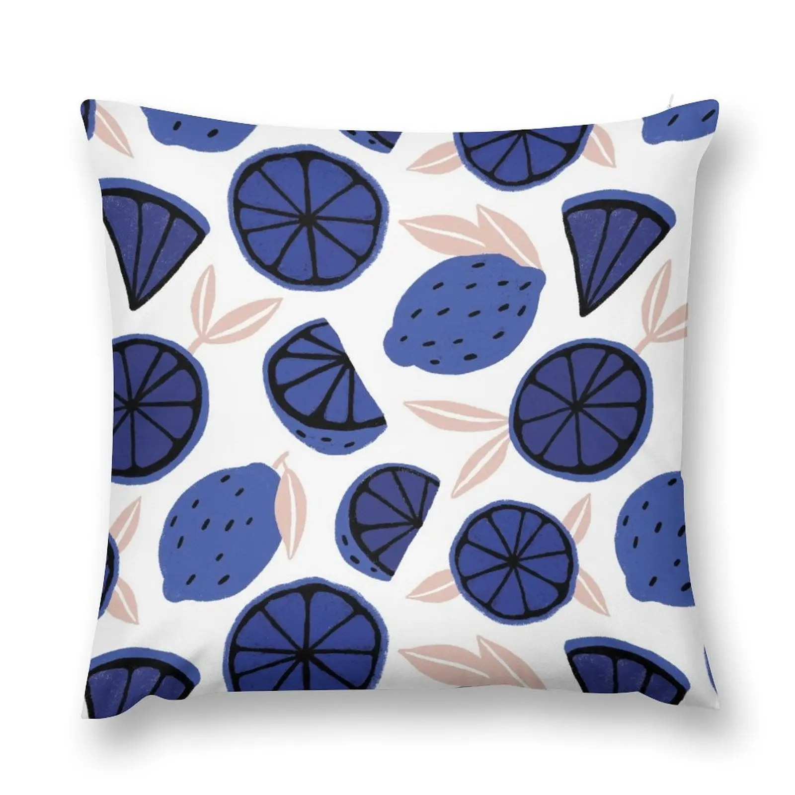 

Blue Lemon Pattern Throw Pillow luxury decor Luxury Sofa Cushions pillow