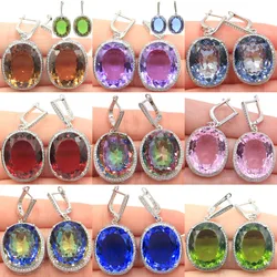 Compre 5 e ganhe 1 grátis 40x21mm grande pedra preciosa fogo arco-íris místico topázio zultanite mudança de cor alexandrite topázio feminino brincos de prata