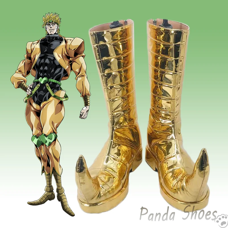 JoJo\'sBizarreAdventure Dio Brando Cosplay Shoes Anime Long Golden Boots DIO Cosplay Costume Prop Shoes for Halloween Party