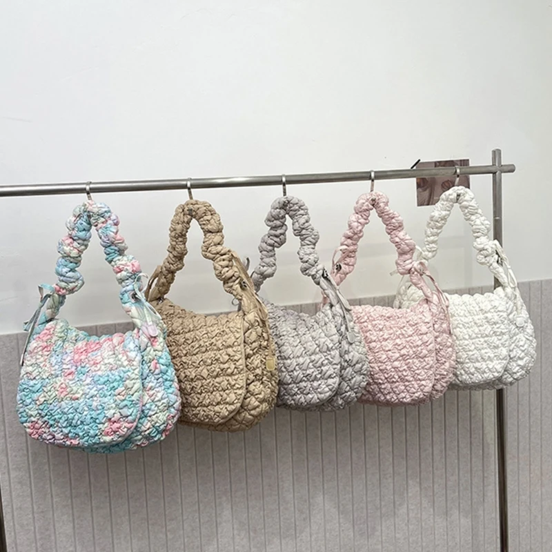 E74B Casual Quilted Nylon Bag for Women Spacious Shoulder Purse Handbag Fashionable Women's Puffer Bags