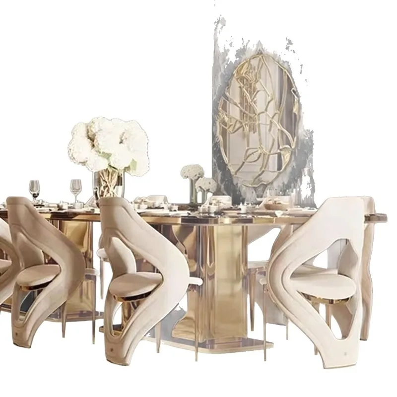 Natural stone countertops, large dining tables, and chairs with a light luxury creative combination, dining table and chairs w