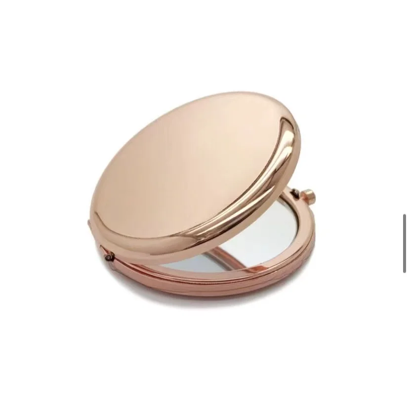 Portable Makeup Mirror Solid rose gold Color Metal Round Case Double-Side Pop-Up Pocket Mirror Beauty cosmetic mirror