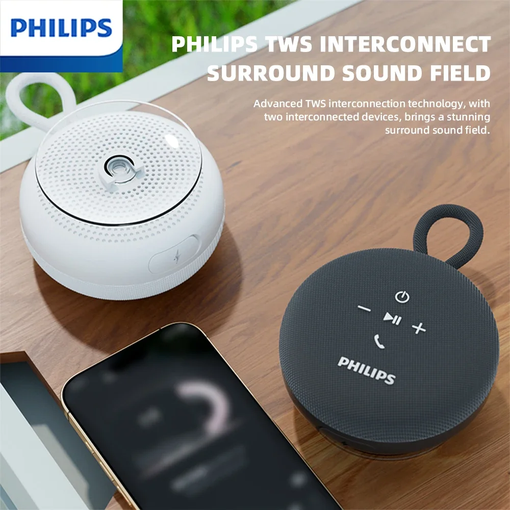 Philips TAS1120 Altoparlante Bluetooth portatile esterno Wireless 800mAh Subwoofer interno impermeabile per bagno con cordino a ventosa