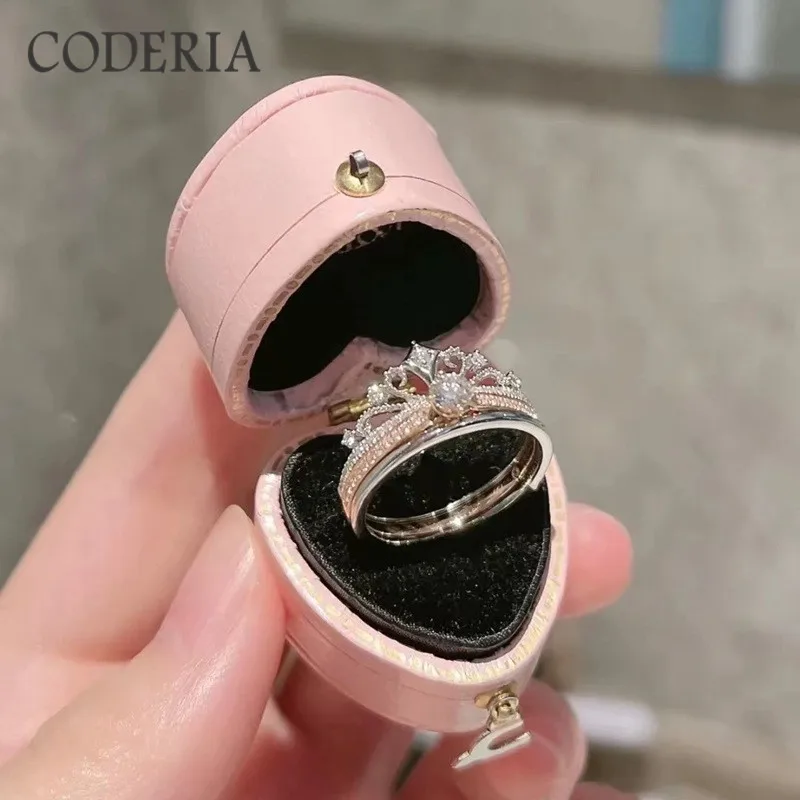 مكدسة تاج مويسانيتي خواتم الماس النساء فضة طبقة مزدوجة اثنين في واحد مزيج الذهب الوردي 0.3CT مويسانيتي الدائري