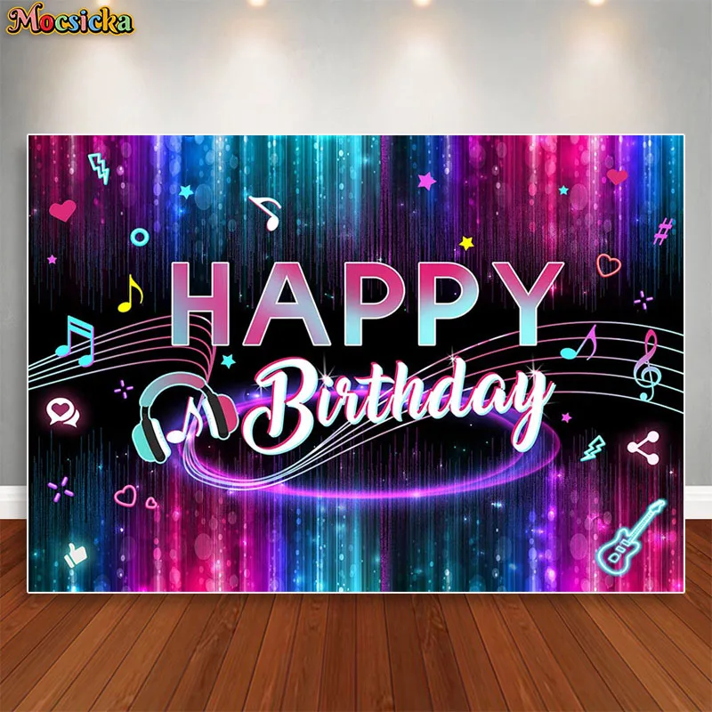 

Music Happy Birthday Party Backdrop Musical Social Media Birthday Party Supplies Social Media Photography Background Banner